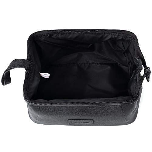 One Size Black Leather Toiletry Bag - Alpine Swiss Shaving Kit Dopp Case