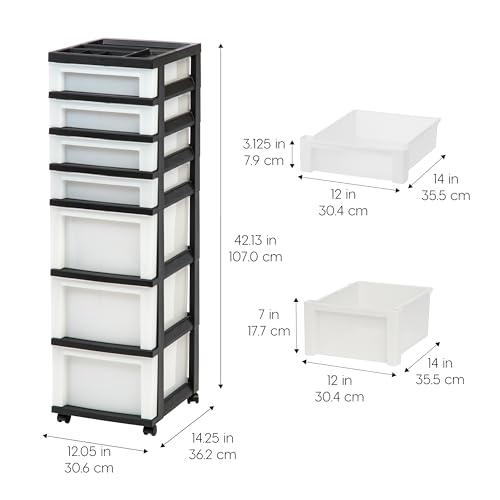 7-Drawer Rolling Storage Cart with Wheels - Black and Pearl Finish