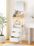White Makeup Organizer Cart with Mirror and Storage Drawers - Rotating Vanity Trolley