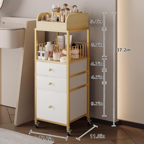 Gold Makeup Organizer Cart with Drawers & Shelves for Vanity