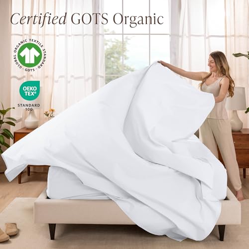 Bare Home King Organic Cotton Percale Sheet Set - White, 4-Piece, OEKO-TEX Certified