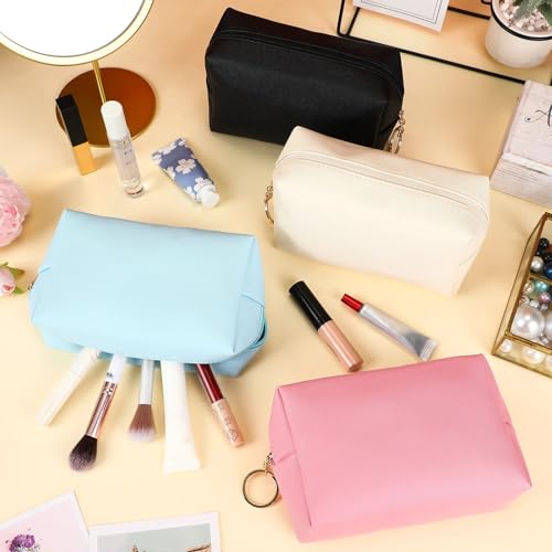 Chunful 24 Pcs Preppy Makeup Bag PU Leather Cosmetic Bag Bulk Makeup Plain Pouch Waterproof Toiletry Purse for Women Traveling Preppy Pencil Case Valentine's Day Gifts(Mixed Colors)
