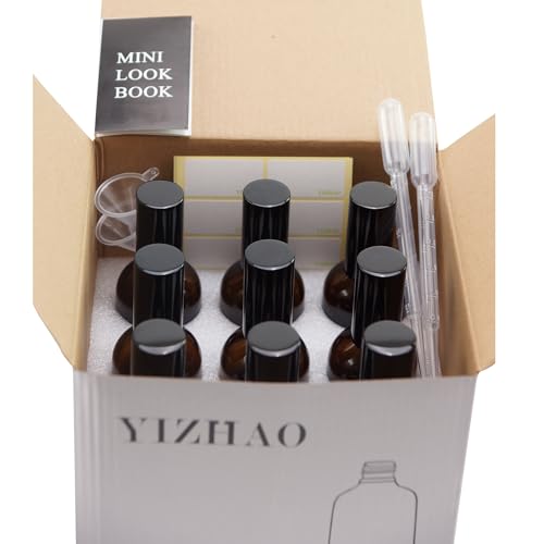 4oz Refillable Black Glass Spray Bottles with Fine Mist Spray - Pack of 9, Travel & Essential Oil Use