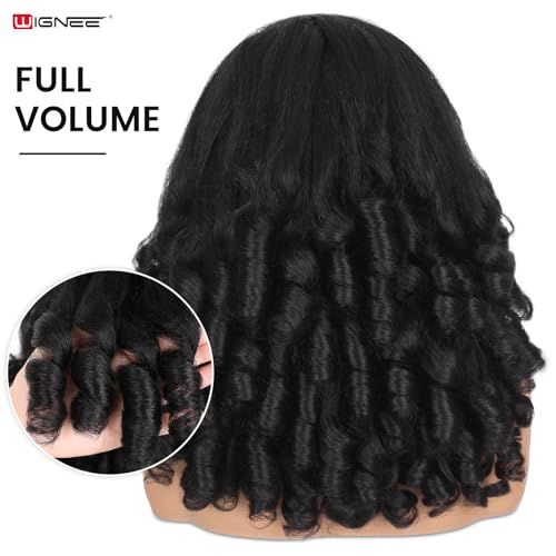 Yaki Curly Headband Wig for Black Women - 16 Inch Black, No Glue Needed