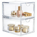 2 Pack Clear Stackable Storage Drawer, Bathroom Makeup Organizer, Plastic Storage Bins, Acrylic Organization and Storage for Vanity, Kitchen Cabinets, Pantry, Undersink