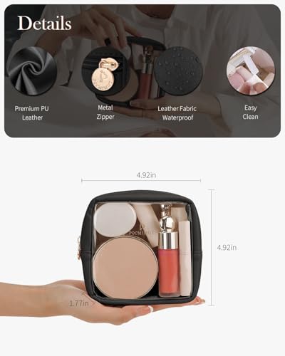 Black Small & Mini Clear Makeup Bag for Travel & Purse - Pocmimut