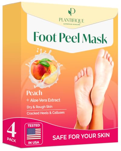 Foot Peeling Mask Set - 4 Pairs Peach Exfoliating Foot Treatment - Derm Tested