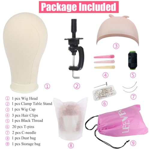 White Canvas Wig Head 23 Inch Mannequin for Wig Making & Styling