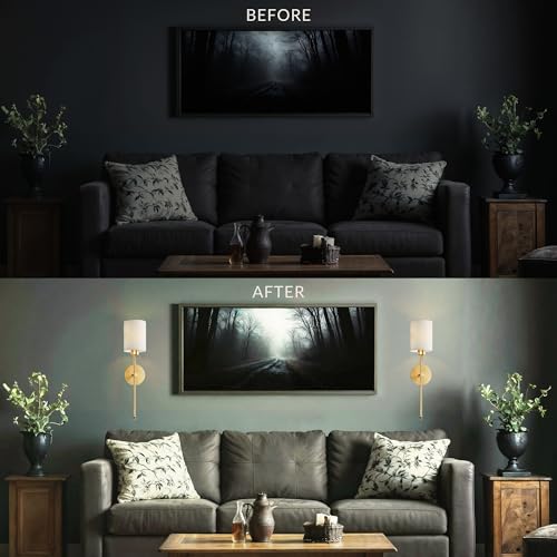 Set of 2 Wireless Wall Sconces with Rechargeable LED Bulbs - Vintage Gold Finish