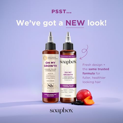 Soapbox Oh My Growth, Lengthening Vitamin Booster Treatment for All Hair Types with Biotin, Vegan Collagen & Vitamins A & C, Paraben & Cruelty Free, For Thicker, Fuller Hair Men & Women, 5oz Pack of 2