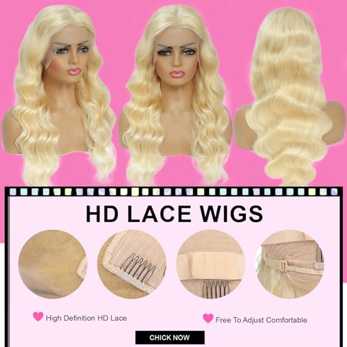 Blonde Lace Front Wig Human Hair 24 Inch Body Wave 613 Wig - Natural Look Variation
