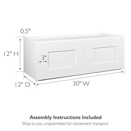Ready to Assemble Kitchen Bridge Wall Cabinet - 12 in. High, White, Soft-Close Doors