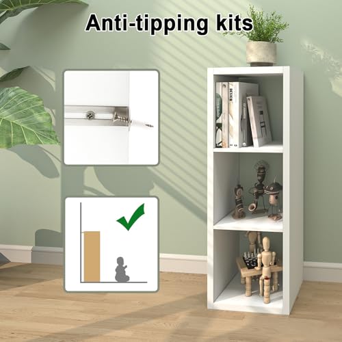 White 3-Cube Wooden Storage Shelf Organizer with Anti-Tipping Kit - 11 Inch