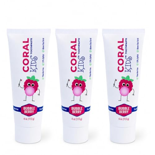 Bubble Berry Kids Fluoride-Free Toothpaste with Coral Minerals, 4 oz (Bubble Berry 3-Pack) – Coral White
