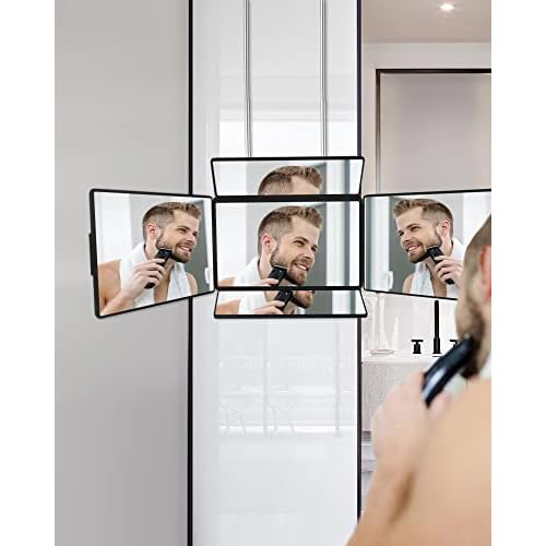 5 Way Mirror for Self Hair Cutting & Shaving, 360 Makeup Mirror with Height Adjustment for Braiding & Styling (Black)