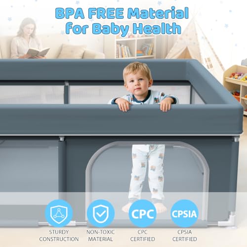 Large Baby Playpen 79x71 Inches Indoor & Outdoor Toddler Play Yard - Grey