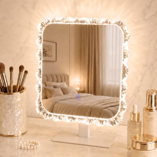 LED Makeup Mirror with Lights - 18.1 x 13.4 Crystal Frame, Dimmable, Touch Control - Galental Variation of THIS listing