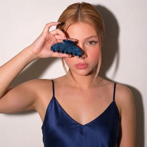 Luxury Hair Claw Clip - 4 Inch Midnight Blue Marble Acetate Strong Hold