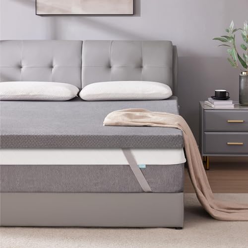 Queen Size Gel Memory Foam Mattress Topper 2 Inch with Removable Soft Cover - Grey Variation