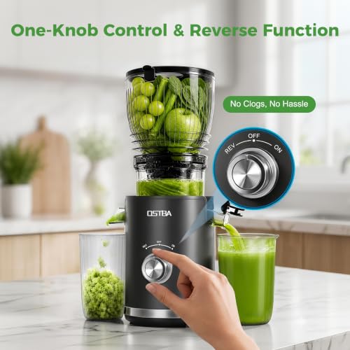 OSTBA 300W Cold Press Slow Masticating Juicer with 5.8-Inch Wide Feed Chute - Black