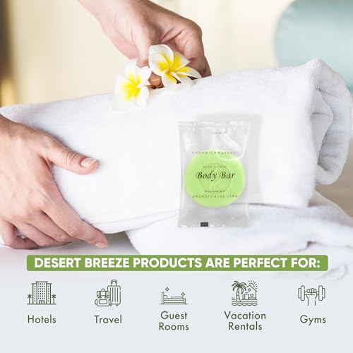 Travel Size Hotel Body Bar Soap 100 Count 1 oz Bars Guest Amenities for Vacation Rentals and Short Term Rentals Paraben Free Lemon & Chamomile Scent Infused with Aloe and Olive Oil by Desert Breeze