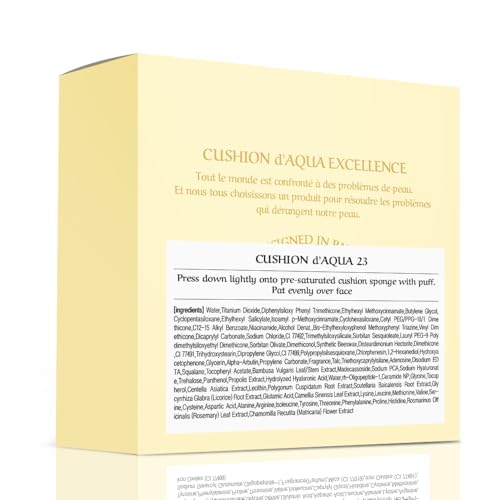[CHALLANS de PARIS] Cushion de Aqua EX ? Dewy Glow Cushion Foundation, Natural Radiance & Hydration, Buildable Coverage, Lightweight Cream Texture, 23 Natural Beige, 0.53 oz