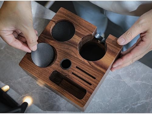Espresso Knock Box & Tamping Station Kit 54mm - Walnut Coffee Organizer