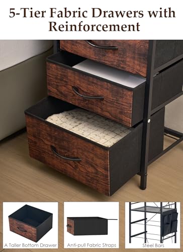 Tall Nightstand with Charging Station & 5 Drawers - Brown, 57 Inches - Variation of Brown / 1 Pack