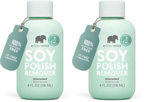 ella+mila Unscented Soy Nail Polish Remover Pack of 2 - Non-Acetone, Vegan, Gentle, 4 fl oz