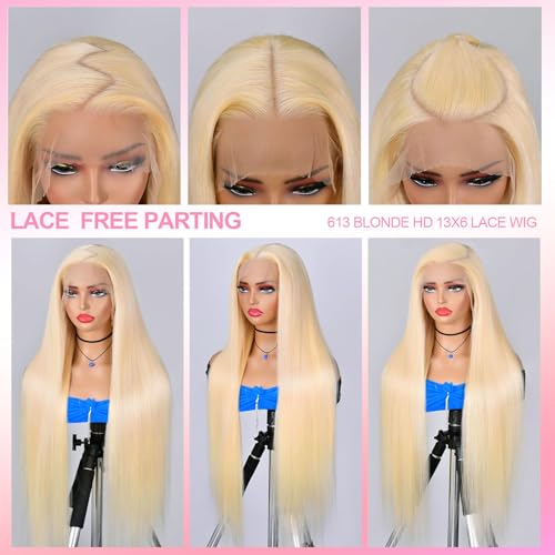 Blonde 13x6 Lace Front Human Hair Wig 30 Inch Straight 180 Density - Variation: Blonde Human Hair / 30 Inch