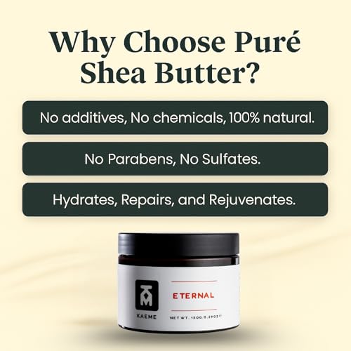 Kaeme.com Eternal African Whipped Body Butter Made with Raw Organic Unrefined Shea Butter, Moisturizer for Skin,With Coconut Oil,Deep Hydration for Skin,DIY,From Ghana,For Women & Men (3.4oz/100g jar)