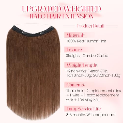 Remy Human Hair Halo Extensions 12 Inch Medium Brown 65g - Invisible Wire Clip-In