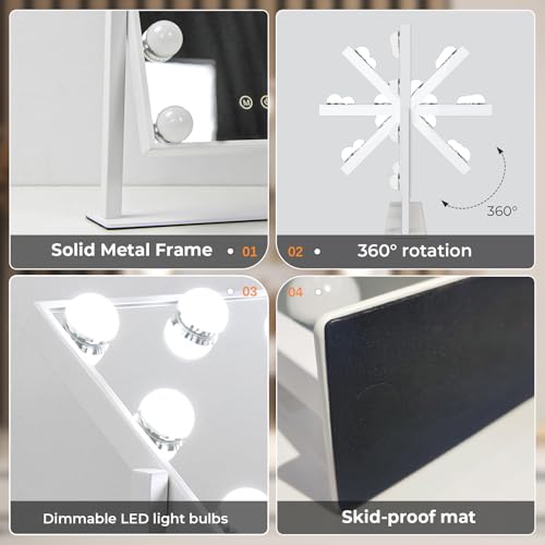 ZL ZELing White Vanity Mirror with Lights, Dimmable 3-Color Touch Screen, 360° Rotation