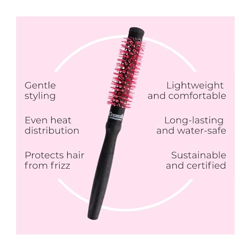 Ceramik Oxy Professional Short Hair Round Brush 0.71 Inch - Oxygen-Treated Ceramic Barrel - Wooden Handle - Style Precision