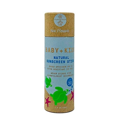 Raw Elements Baby + Kids SPF 30 Organic Sunscreen Zero-Waste Bundle with Lotion Tin 3oz, Lotion Stick 1oz and Hemp Drawstring Bag
