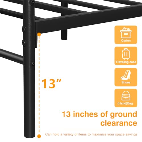 Black Queen Metal Bed Frame with Headboard & Footboard, 14 Inch Platform Support