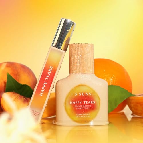 Happy Tears Eau de Parfum Travel Spray 10 mL – 0.34 fl oz, Warm Floral with Orange Blossom & Jasmine, 5 SENS