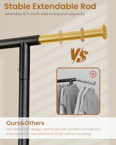 Heavy Duty Metal Clothes Rack with Lockable Wheels - Black, Single Rod