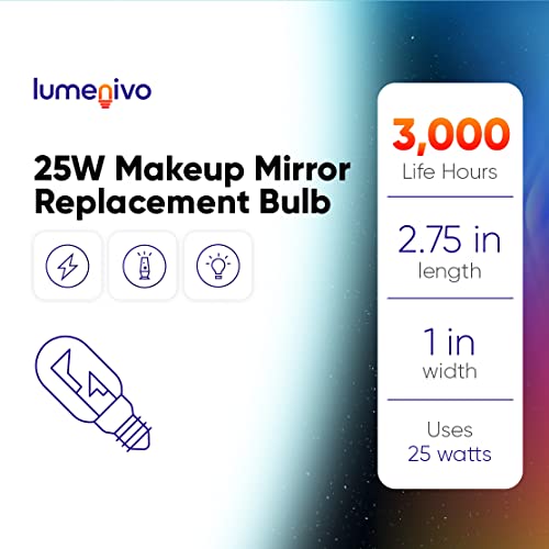 lumenivo 25W Compatible Conair Makeup Mirror Replacement Bulbs Incandescent Lighted Makeup Mirror Replacement Bulb 120V T7 Type T Bulb 25 Watt with E12 Candelabra Screw Base - 2 Pack