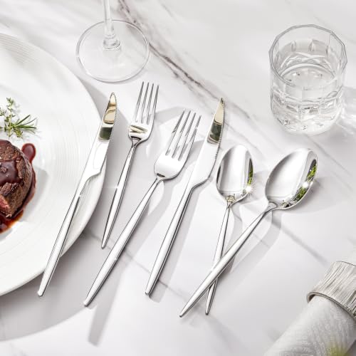 36-Piece Silverware Set for 6 - Steak Knives & Flatware in Silver Variation