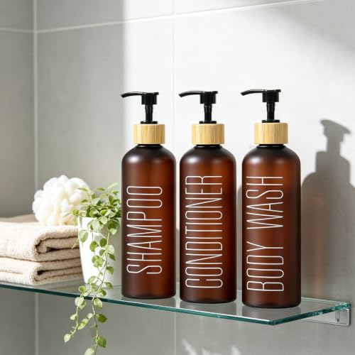 Brown & Bamboo Pump Refillable Shampoo & Conditioner Dispenser Set - 16oz