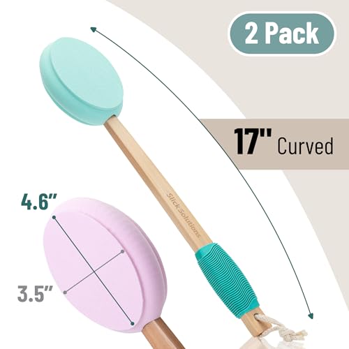 Slick- Lotion Applicator, 17 Inch, 2 Pack, Green and Pink, Back Applicator Lotion, Certified Organic, Easy Reach Washable, Self Tanner for All Skin Tone