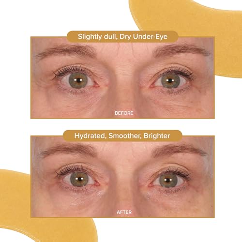 24K Gold Collagen Hydrogel Eye Patches - 60 Pads, Hydrating & Brightening (1 Pack of 60)