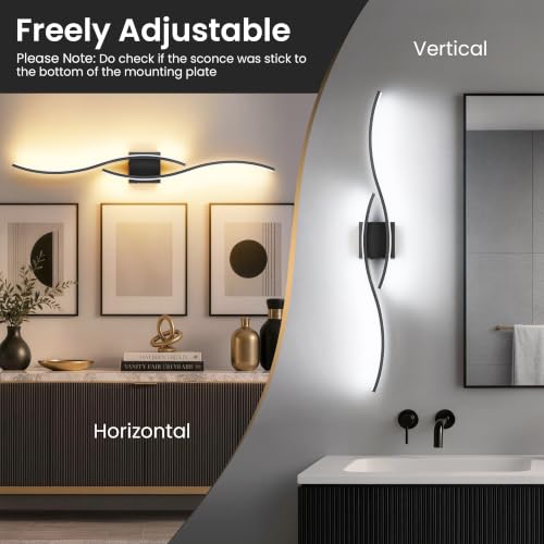 SyncGlow Black 39.4 Inch Battery-Operated Wall Sconces Set of 2 - Cordless, Dimmable, Rechargeable LED Wall Lights