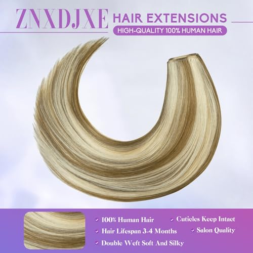 Clip in Hair Extensions Light Blonde Highlighted Golden Blonde 16 Inch 90g - Real Human Hair Remy Set