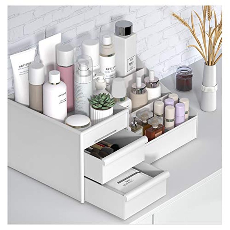 Large Makeup Capacity Cosmetic Storage Box Skin Care Organizer Jewelry,Makeup, Brushes, Lipsticks, Nail Polish Container,Desktop Dresser Sundries Storage Box (White)
