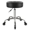 WKWKER Black Heavy Duty Adjustable Rolling Stool with 360° Swivel & Thick Leather Seat