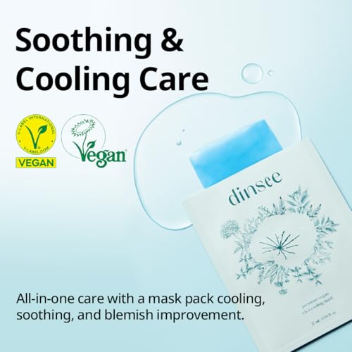 DINSEE Premium Vegan Cica Cooling Mask Sheet- Instant Calm & Glow, Skin Softening Facial Mask, Centella Asiatica & Hyaluronic Acid for Hydration, 27mlx5ea