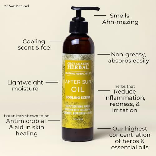 Ora's Amazing Herbal Travel Size After Sun and Shave Oil for Women & Men, Sunburn Relief, Botanical Moisturizer with Nourishing Herbs and Essential oils, Razor Burn, 2 oz with Pump