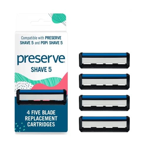Preserve Shave 5 Five Blade Refillable Razor, Made from Recycled Materials, Sunshine Yellow and Preserve Five Blade Replacement Cartridges Wave Edition (4 Count) Bundle